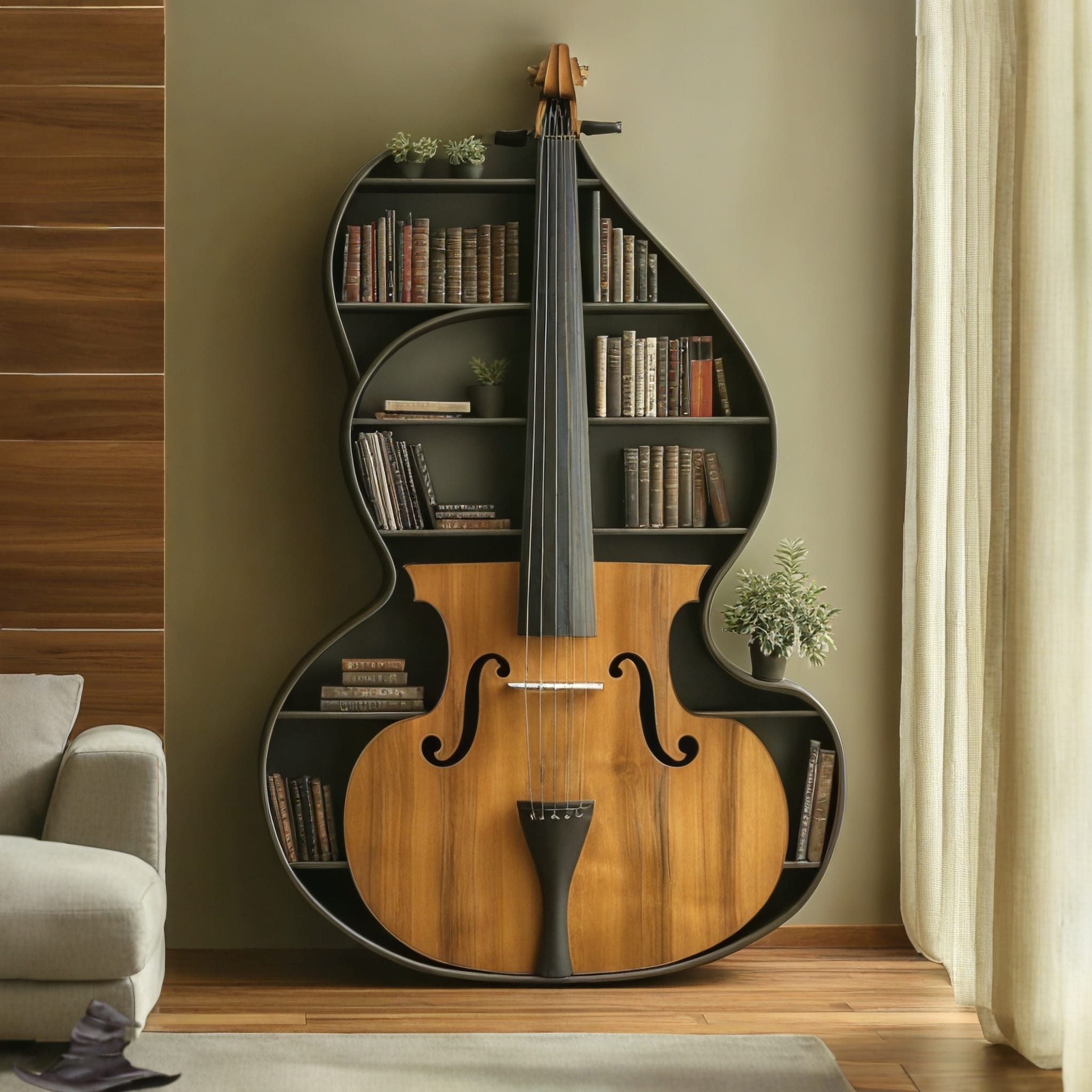 Cello-Shaped Bookshelf – Elegant Storage for Music Lovers